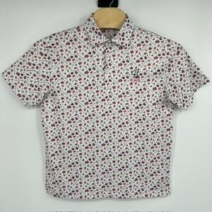 Barstool Golf Men's All Over Print White Short Sleeve Polo Shirt Size Large